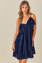 Navy Bow Detail Iridescent Mini Dress With Ruffle