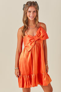 Sunkist Bow Detail Iridescent Mini Dress With Ruffle