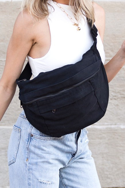 Black London Oversize Canvas Crescent Sling
