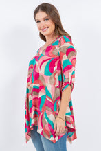 Multi Magenta Abstract Print Tunic Shirt Roll Tab Sleeve