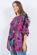 Multi Magenta Paisley Print Tunic Top Detail On The Sleeves