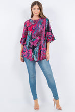 Multi Magenta Paisley Print Tunic Top Detail On The Sleeves