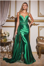 Emerald Soft Satin Fitted Gown With Sash