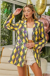 Mardi Gras Sequin Diamond Pattern Single Blazer