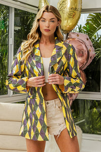 Mardi Gras Sequin Diamond Pattern Single Blazer