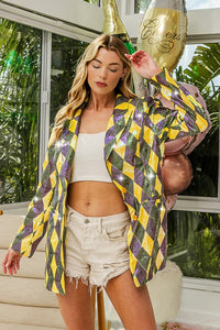 Mardi Gras Sequin Diamond Pattern Single Blazer