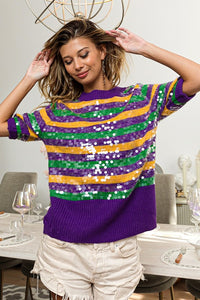 Purple Clear Sequin Mardi Gras Sweater