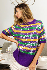 Purple Clear Sequin Mardi Gras Sweater