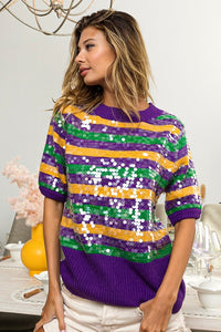 Purple Clear Sequin Mardi Gras Sweater