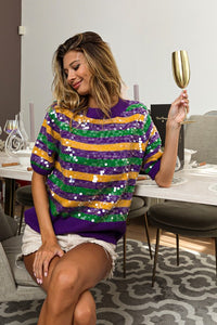 Purple Clear Sequin Mardi Gras Sweater