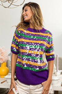 Purple Clear Sequin Mardi Gras Sweater