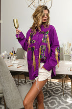 Purple Mardi Gras Sequin Boots Embroidery Shirt