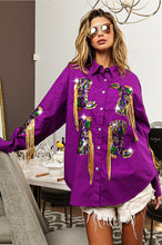 Purple Mardi Gras Sequin Boots Embroidery Shirt