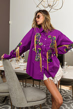 Purple Mardi Gras Sequin Boots Embroidery Shirt