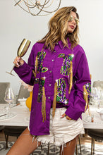 Purple Mardi Gras Sequin Boots Embroidery Shirt