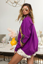 Purple Mardi Gras Sequin Boots Embroidery Shirt