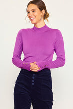 Magenta Long Sleeve Mock Neck Cuff Button Detail Knit Top