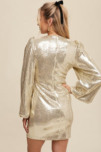 Champagne Gold Time to Party All Over Sequin Mini Dress