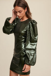 Green Time to Party All Over Sequin Mini Dress