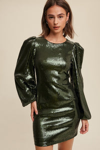 Green Time to Party All Over Sequin Mini Dress