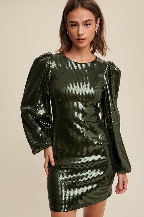 Green Time to Party All Over Sequin Mini Dress