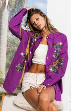 Purple Mardi Gras Sequin Boots Embroidery Shirt