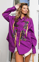 Purple Mardi Gras Sequin Boots Embroidery Shirt