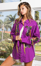Purple Mardi Gras Sequin Boots Embroidery Shirt