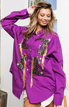 Purple Mardi Gras Sequin Boots Embroidery Shirt