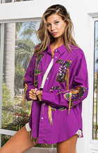 Purple Mardi Gras Sequin Boots Embroidery Shirt