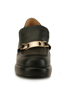 Black Morgan Metallic Embellishment Platform Loafers(Genuine Leather)