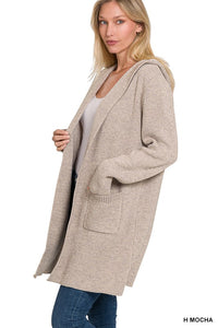 Mocha Hooded Open Front Sweater Cardigan