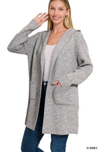 Grey Hooded Open Front Sweater Cardigan