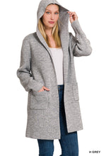 Grey Hooded Open Front Sweater Cardigan