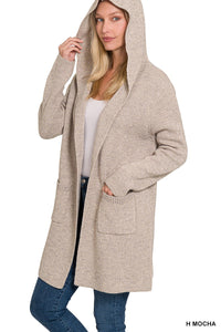 Mocha Hooded Open Front Sweater Cardigan