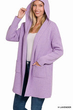 Lavender Hooded Open Front Sweater Cardigan