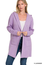 Lavender Hooded Open Front Sweater Cardigan