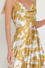 Silver/Golden Mustard Cowl Thin Adjustable Strap Maxi Dress