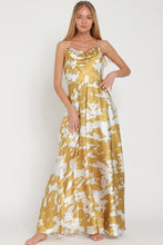 Silver/Golden Mustard Cowl Thin Adjustable Strap Maxi Dress