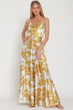 Silver/Golden Mustard Cowl Thin Adjustable Strap Maxi Dress