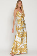 Silver/Golden Mustard Cowl Thin Adjustable Strap Maxi Dress