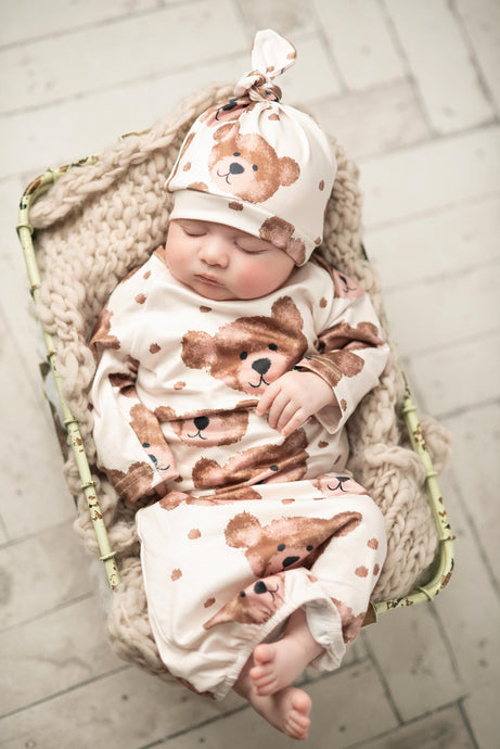 Infant Brown Teddy Bear Baby Gown