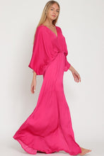 Berry Kimono Sleeve Tie Back Neck Elastic Waisted Maxi