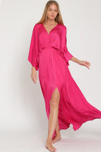 Berry Kimono Sleeve Tie Back Neck Elastic Waisted Maxi