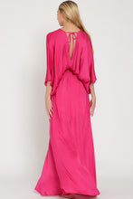 Berry Kimono Sleeve Tie Back Neck Elastic Waisted Maxi
