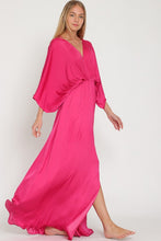 Berry Kimono Sleeve Tie Back Neck Elastic Waisted Maxi