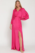Berry Kimono Sleeve Tie Back Neck Elastic Waisted Maxi