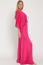 Berry Kimono Sleeve Tie Back Neck Elastic Waisted Maxi