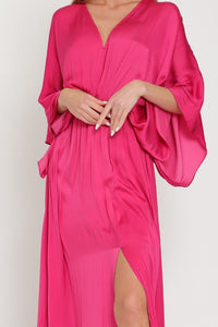 Berry Kimono Sleeve Tie Back Neck Elastic Waisted Maxi
