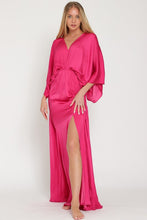 Berry Kimono Sleeve Tie Back Neck Elastic Waisted Maxi